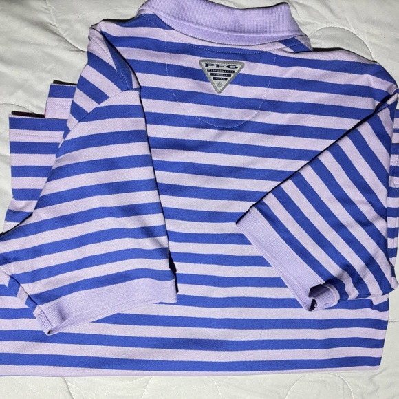 Columbia Purple and Pink Striped Polo Shirt - Picture 2 of 2